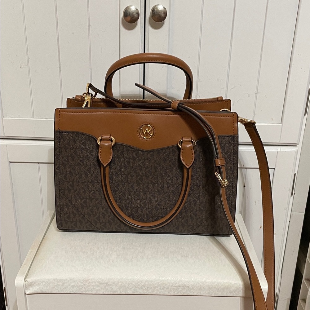 Michael Kors Dark Brown and Tan Satchel